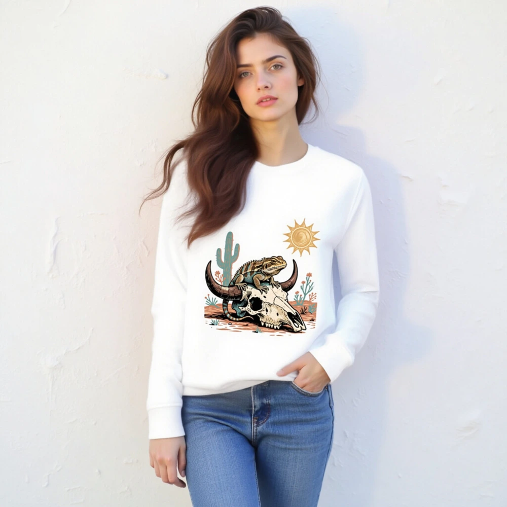 Unisex Organic Sweatshirt with Desert Lizard & Skull Graphic - Eco-Friendly, Comfortable - Image 4