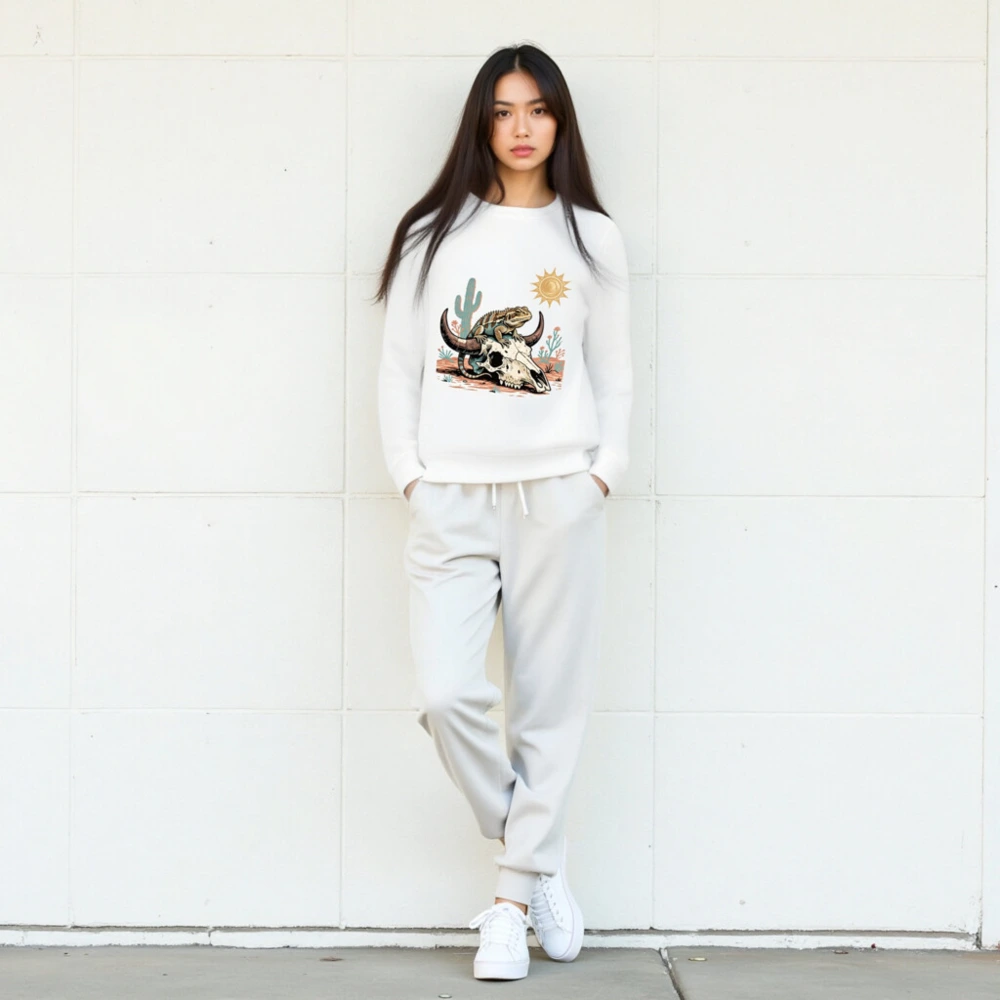 Unisex Organic Sweatshirt with Desert Lizard & Skull Graphic - Eco-Friendly, Comfortable - Image 5
