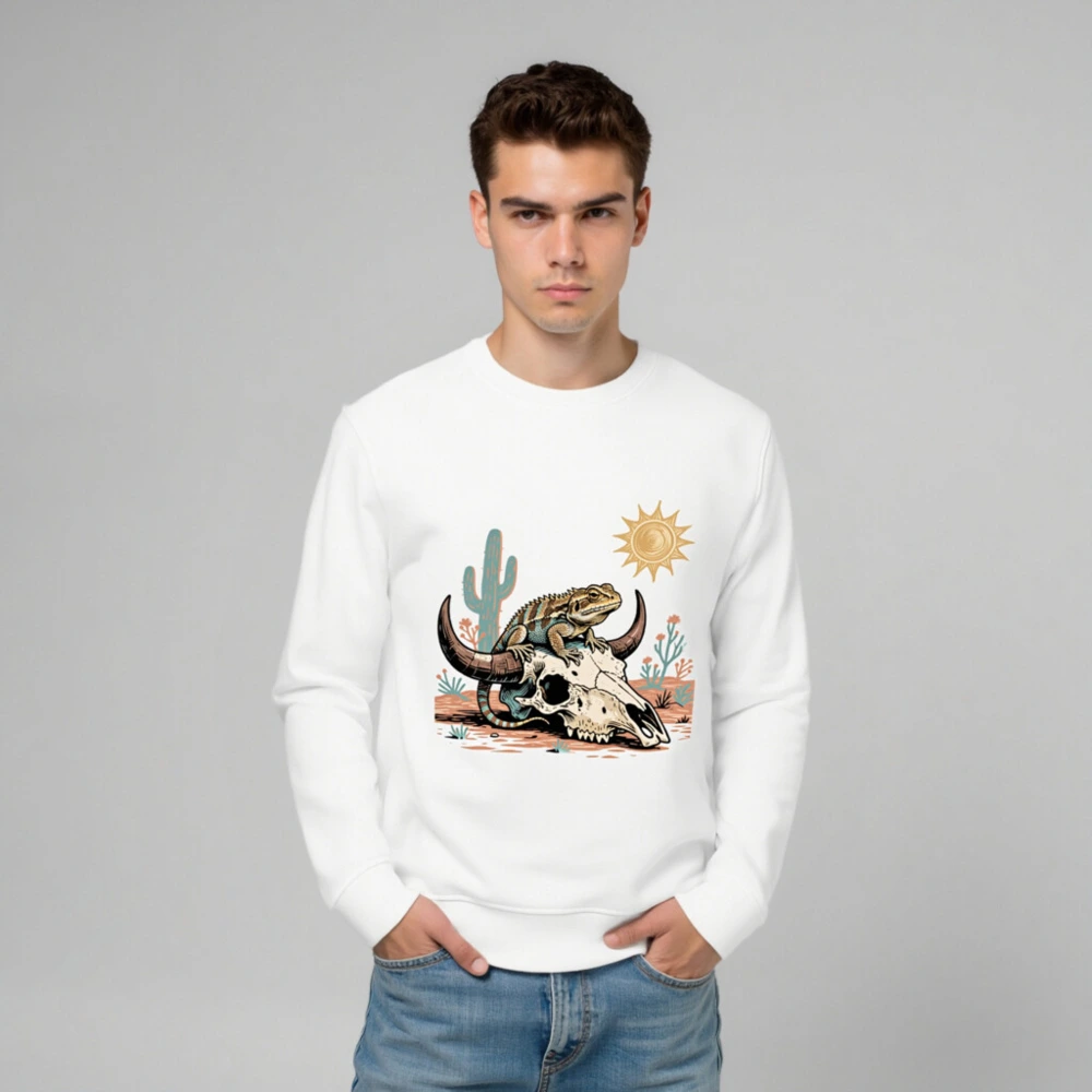 Unisex Organic Sweatshirt with Desert Lizard & Skull Graphic - Eco-Friendly, Comfortable - Image 6
