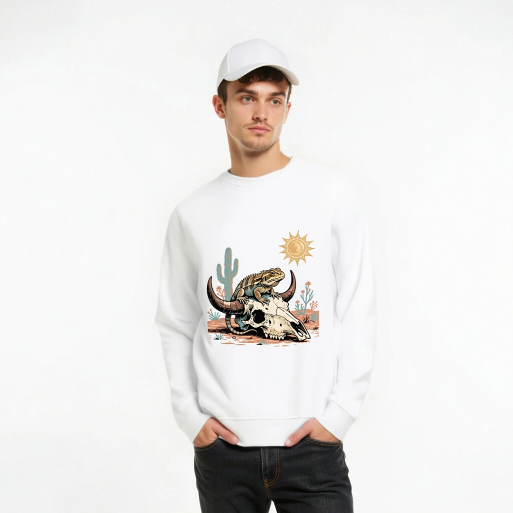 Unisex Organic Sweatshirt with Desert Lizard & Skull Graphic - Eco-Friendly, Comfortable - Image 7