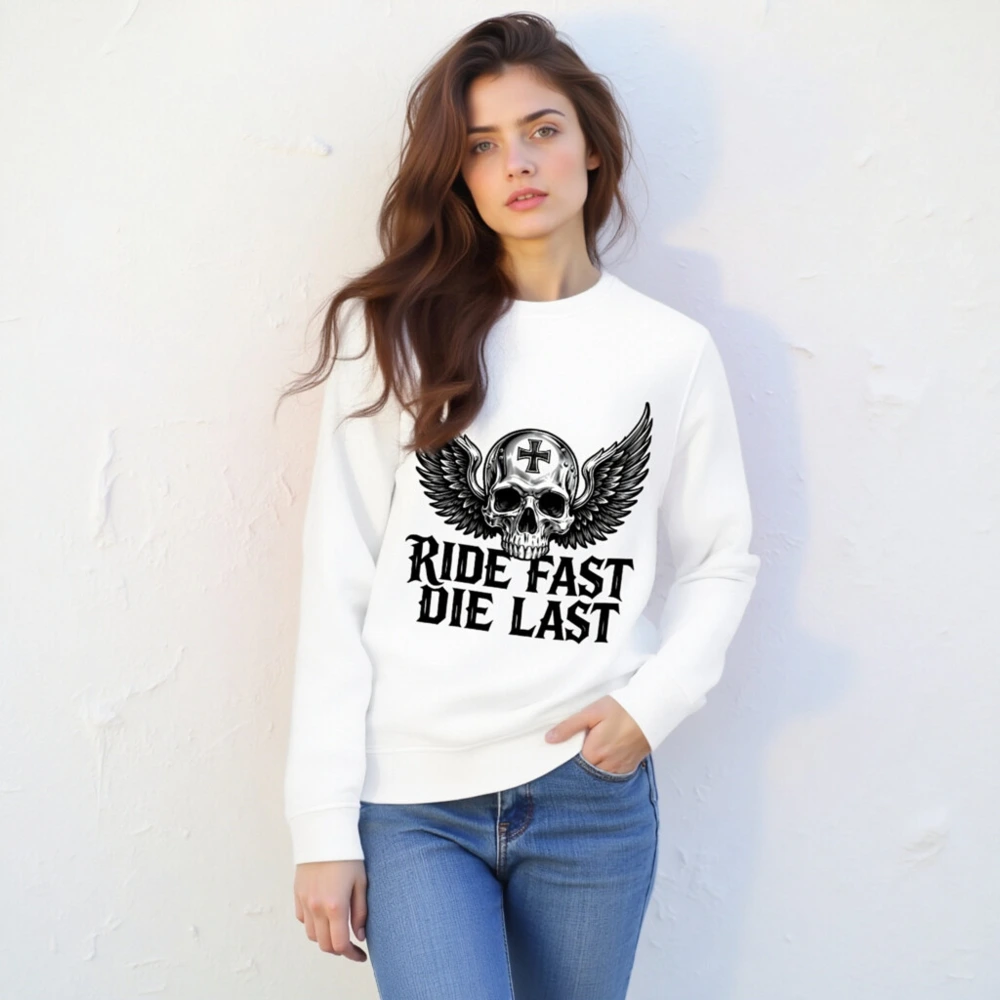 Unisex Organic Sweatshirt | Ride Fast Die Last Skull Wings Design - Image 4