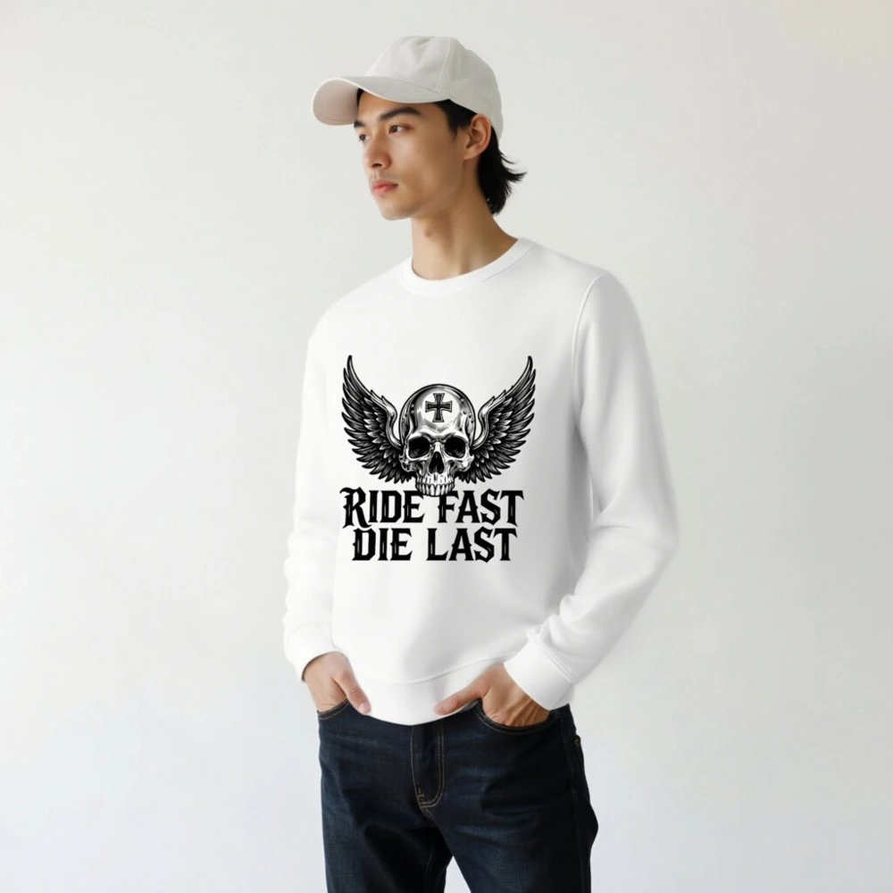 Unisex Organic Sweatshirt | Ride Fast Die Last Skull Wings Design - Image 7