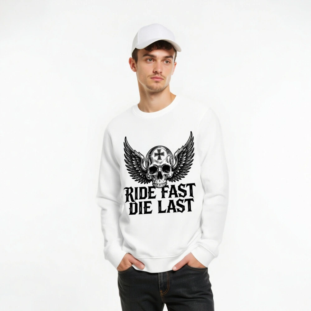 Unisex Organic Sweatshirt | Ride Fast Die Last Skull Wings Design - Image 8