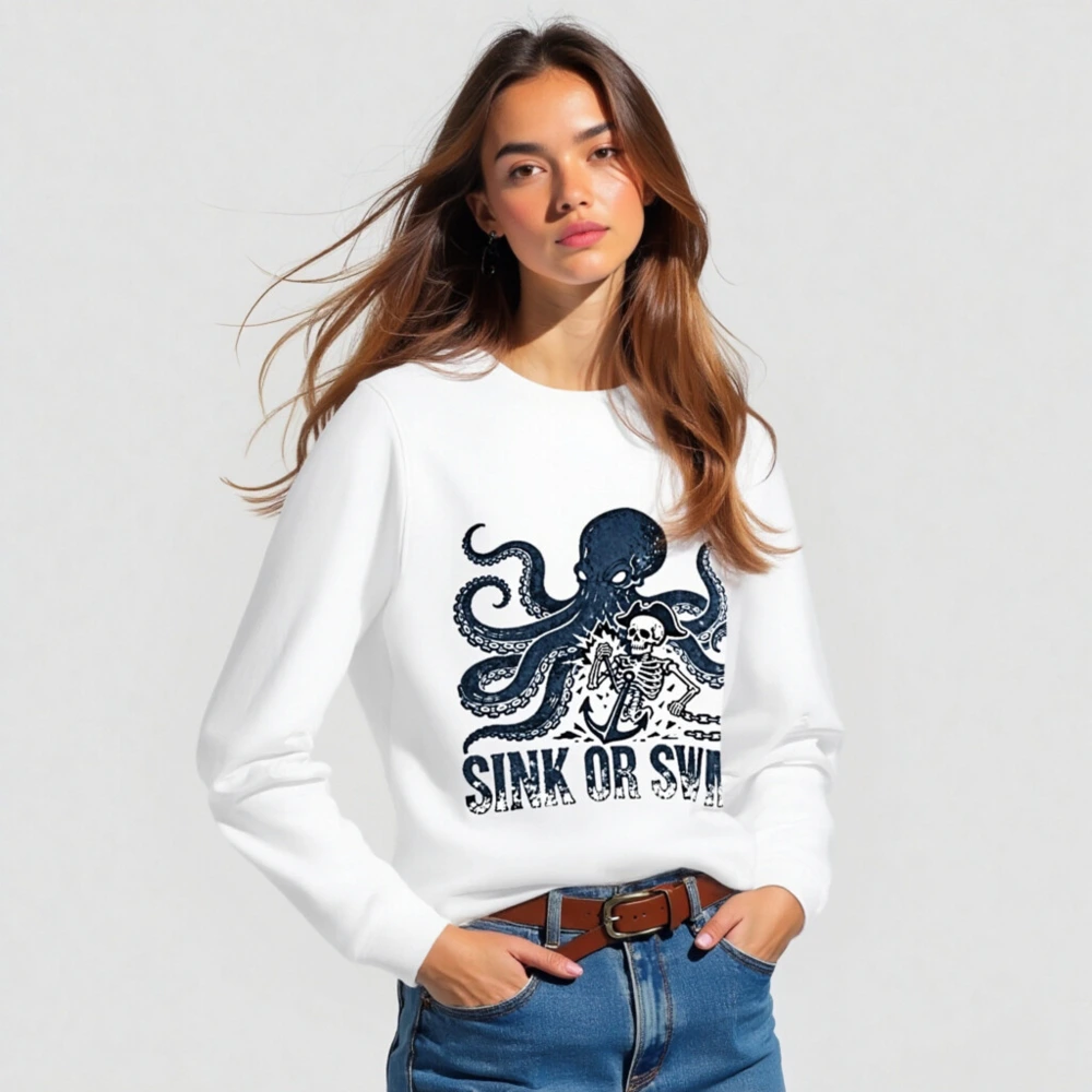 Unisex Organic Sweatshirt | Octopus & Skeleton Anchor Design - Sink or Swim - Image 3