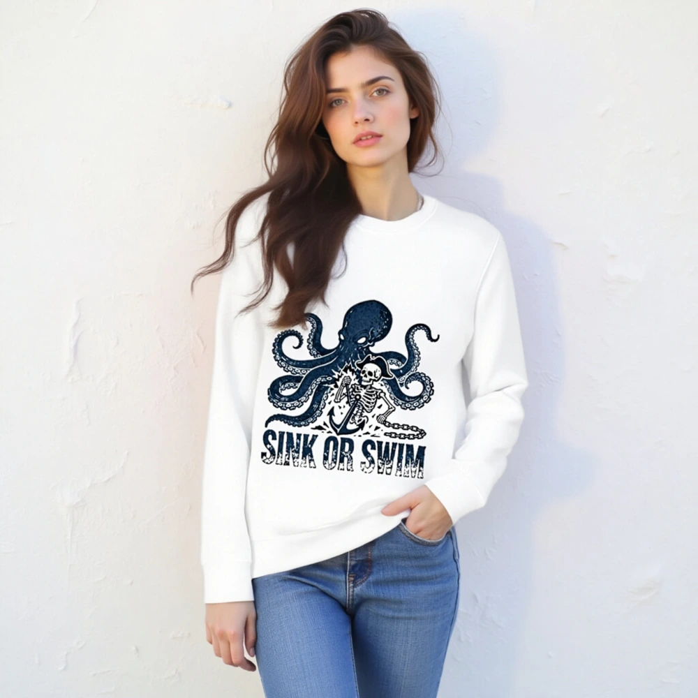 Unisex Organic Sweatshirt | Octopus & Skeleton Anchor Design - Sink or Swim - Image 4