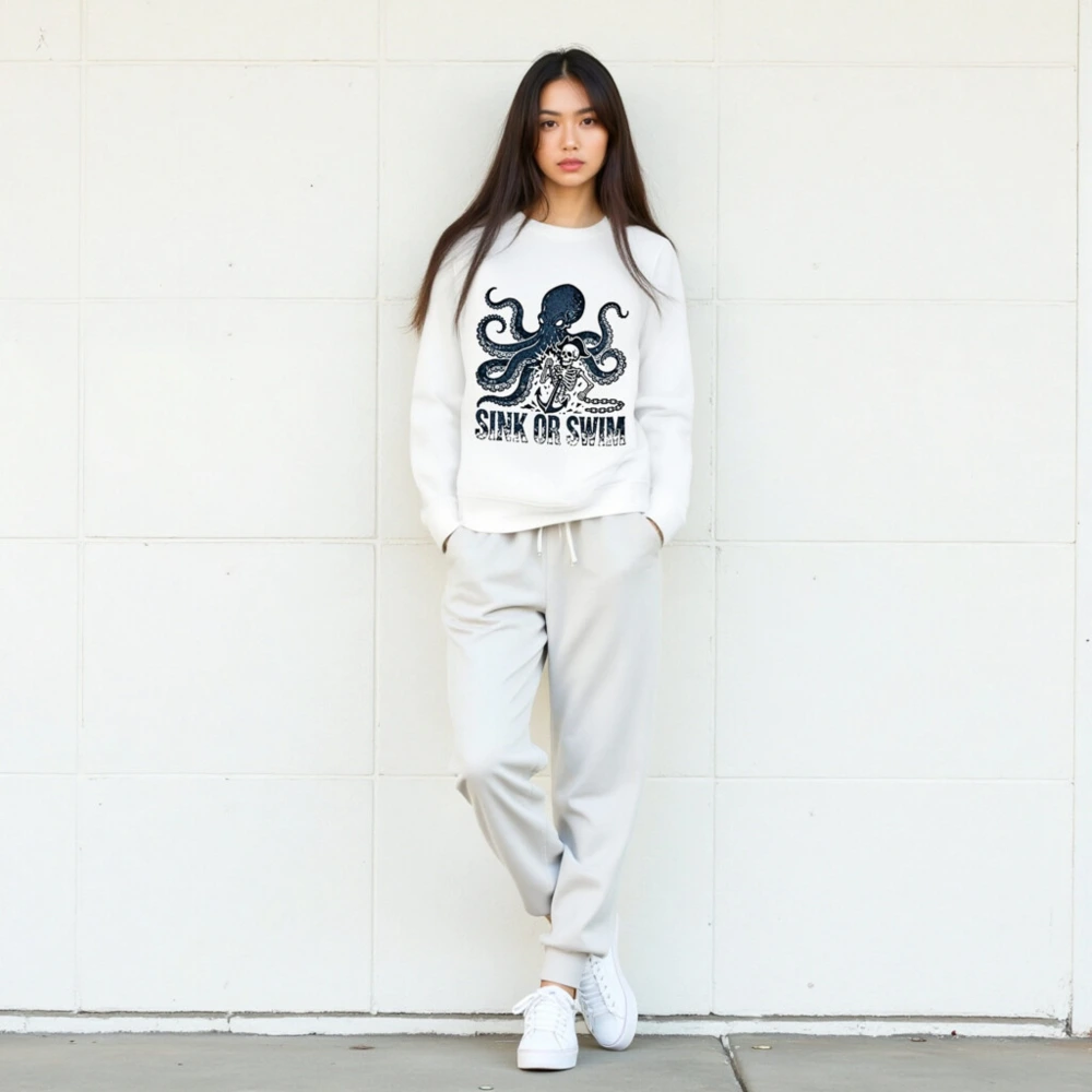 Unisex Organic Sweatshirt | Octopus & Skeleton Anchor Design - Sink or Swim - Image 5