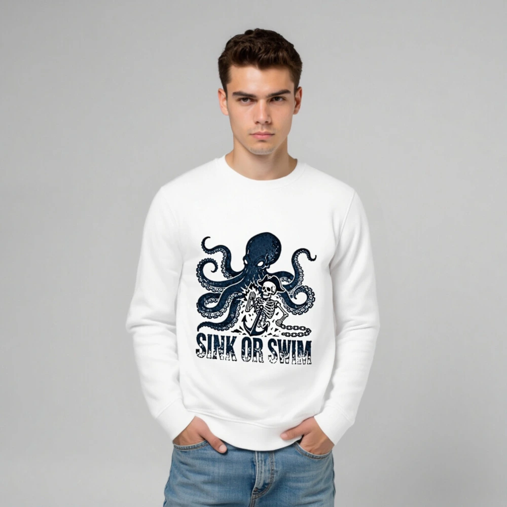Unisex Organic Sweatshirt | Octopus & Skeleton Anchor Design - Sink or Swim - Image 6