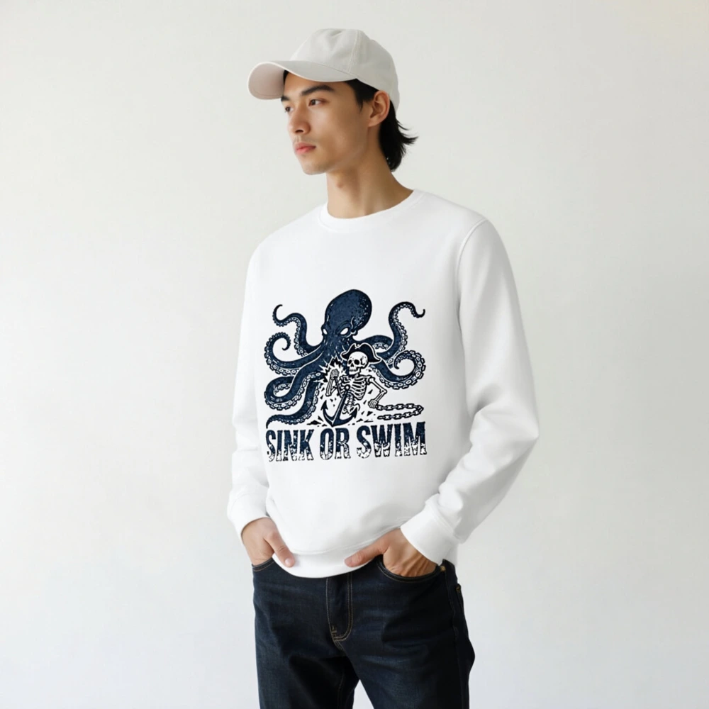 Unisex Organic Sweatshirt | Octopus & Skeleton Anchor Design - Sink or Swim - Image 7