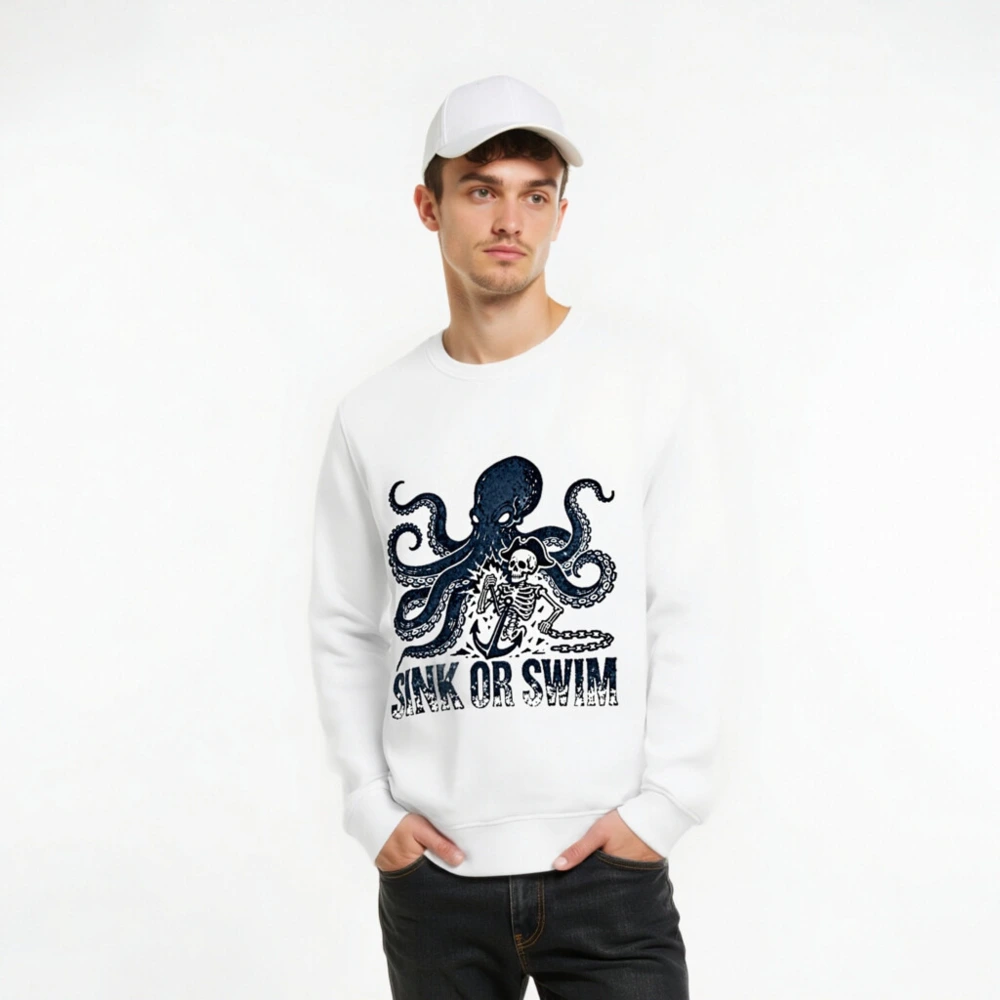 Unisex Organic Sweatshirt | Octopus & Skeleton Anchor Design - Sink or Swim - Image 8