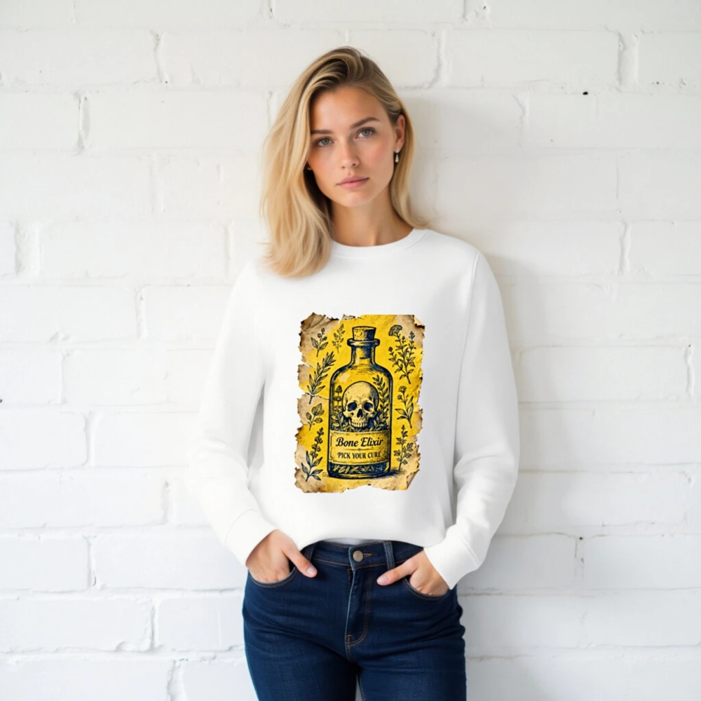 Unisex Organic Sweatshirt - Bone Elixir Skull Potion Design, Eco-Friendly & Comfortable - Image 2