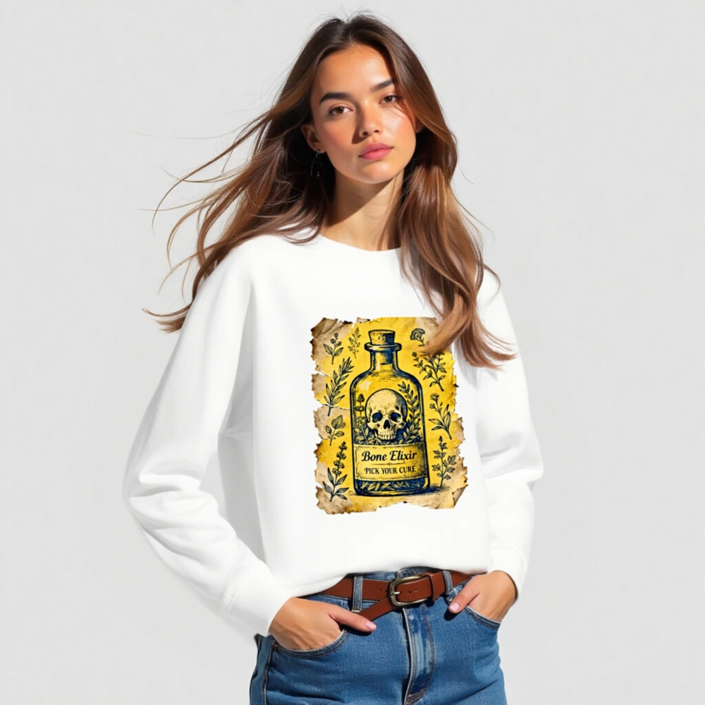 Unisex Organic Sweatshirt - Bone Elixir Skull Potion Design, Eco-Friendly & Comfortable - Image 3
