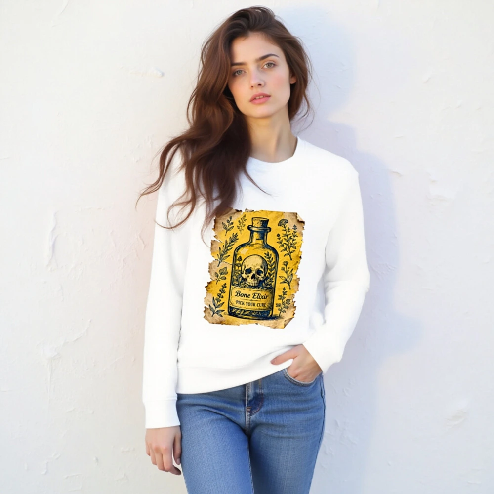 Unisex Organic Sweatshirt - Bone Elixir Skull Potion Design, Eco-Friendly & Comfortable - Image 4