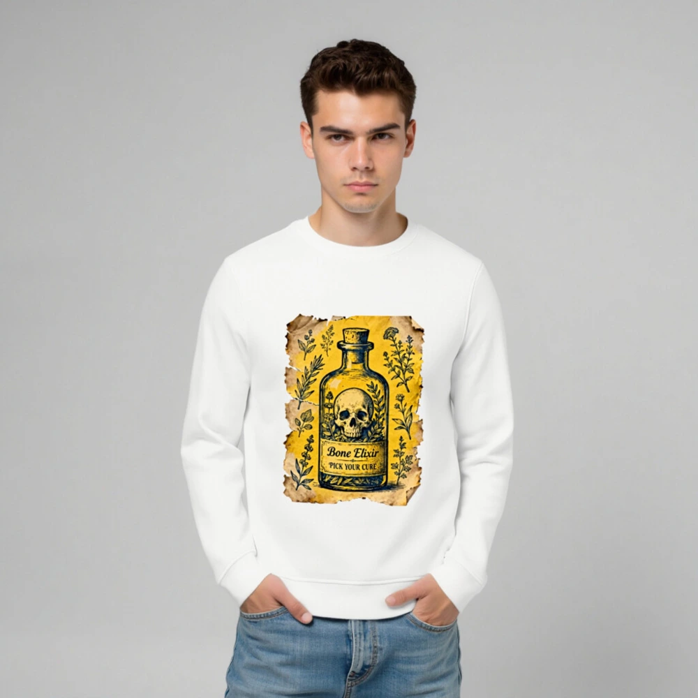 Unisex Organic Sweatshirt - Bone Elixir Skull Potion Design, Eco-Friendly & Comfortable - Image 6