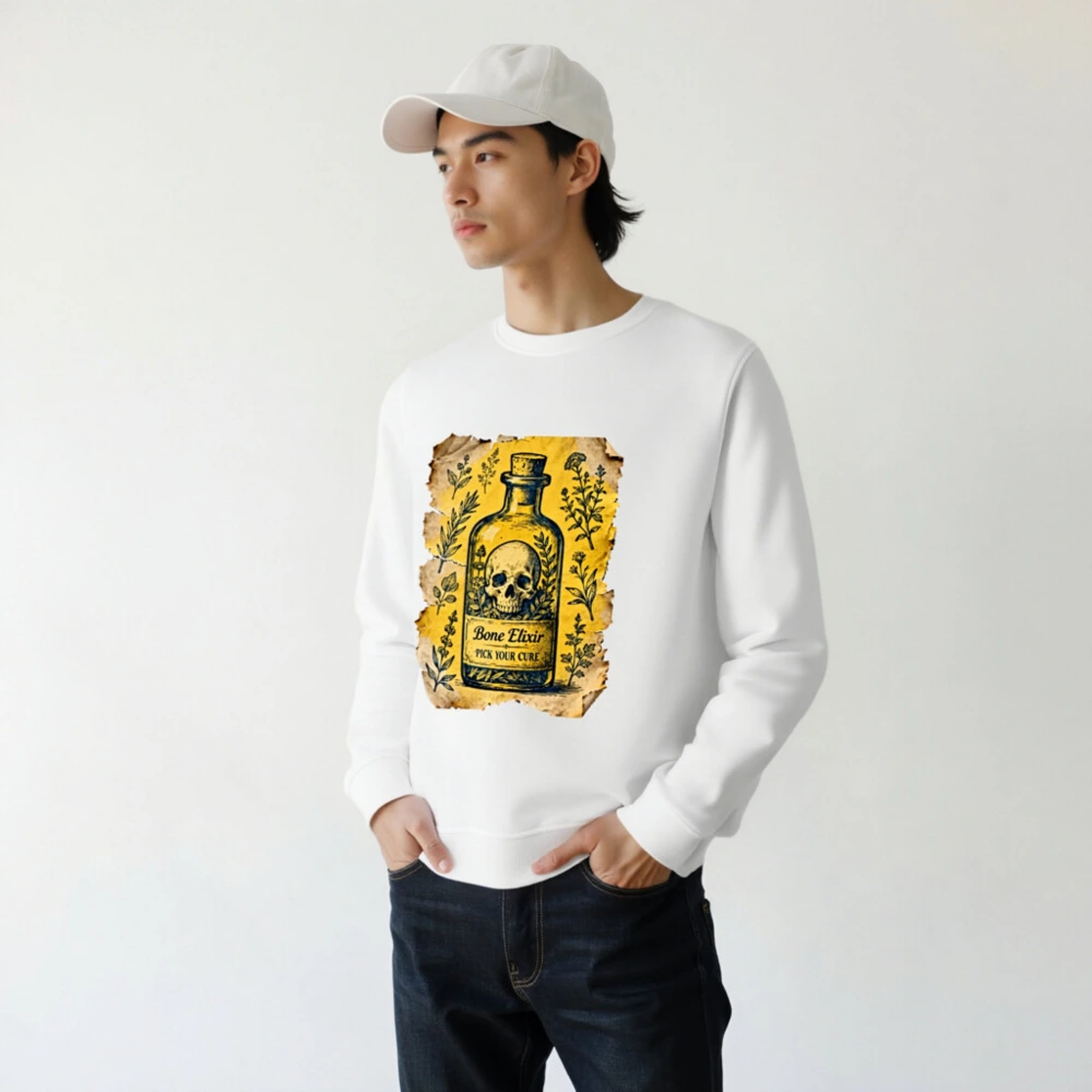 Unisex Organic Sweatshirt - Bone Elixir Skull Potion Design, Eco-Friendly & Comfortable - Image 7