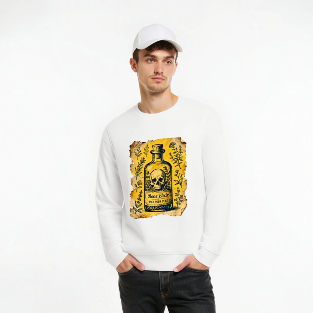 Unisex Organic Sweatshirt - Bone Elixir Skull Potion Design, Eco-Friendly & Comfortable - Image 8