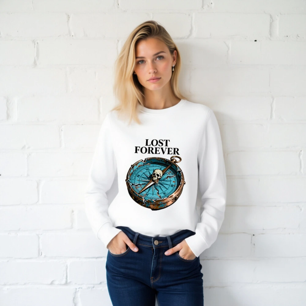 Lost Forever Compass Sweatshirt - Unisex Organic Cotton Crewneck - Image 2