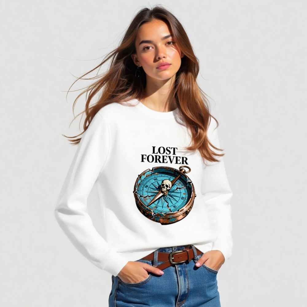 Lost Forever Compass Sweatshirt - Unisex Organic Cotton Crewneck - Image 3