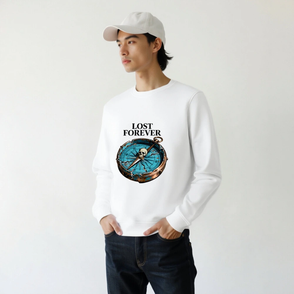 Lost Forever Compass Sweatshirt - Unisex Organic Cotton Crewneck - Image 7