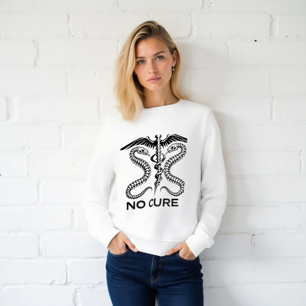 Unisex Organic Sweatshirt - No Cure Caduceus Snake Design, Eco-Friendly & Sustainable - Image 2