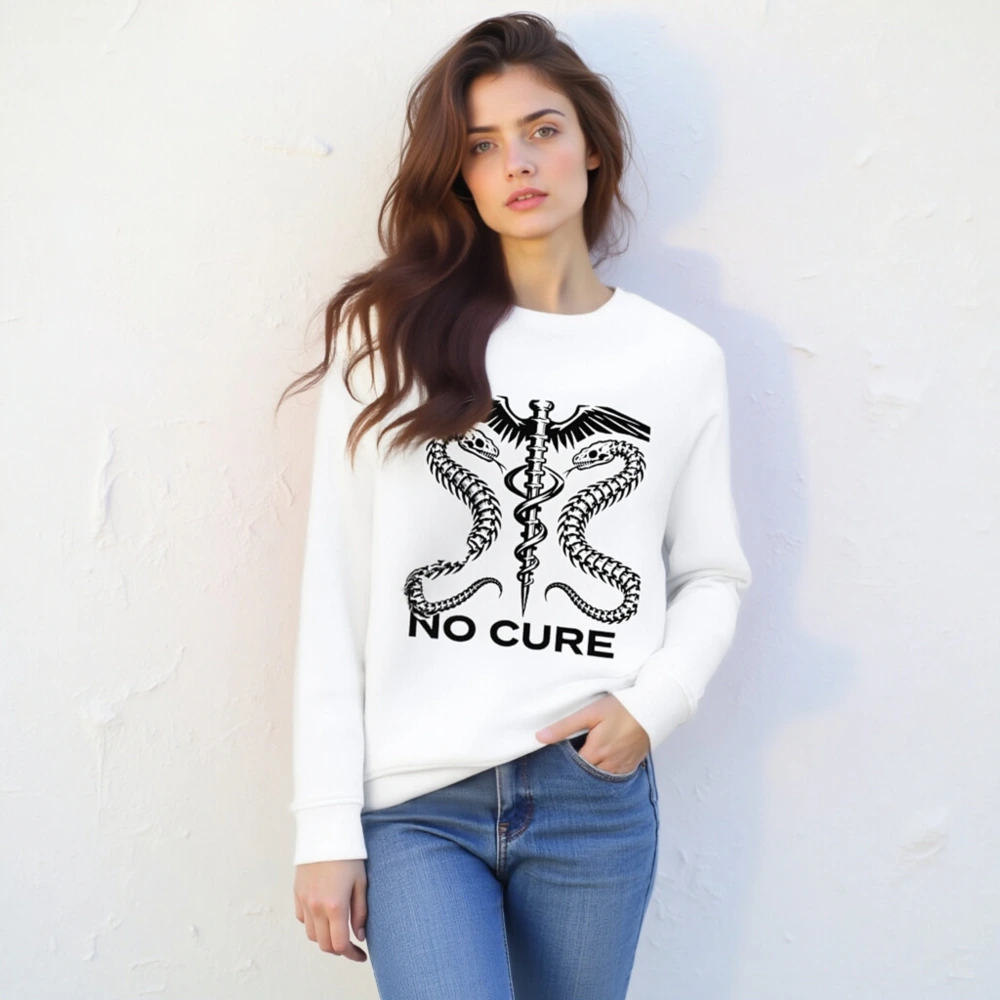Unisex Organic Sweatshirt - No Cure Caduceus Snake Design, Eco-Friendly & Sustainable - Image 4