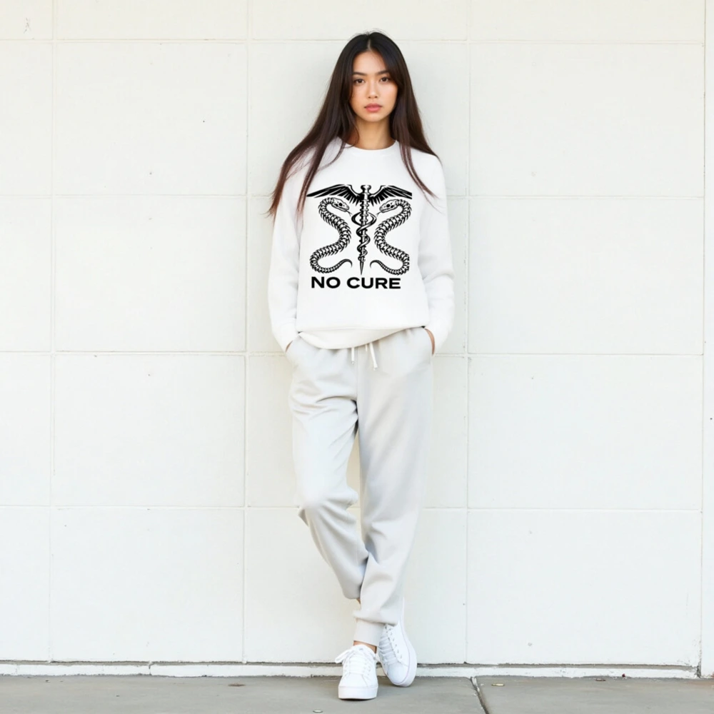Unisex Organic Sweatshirt - No Cure Caduceus Snake Design, Eco-Friendly & Sustainable - Image 5