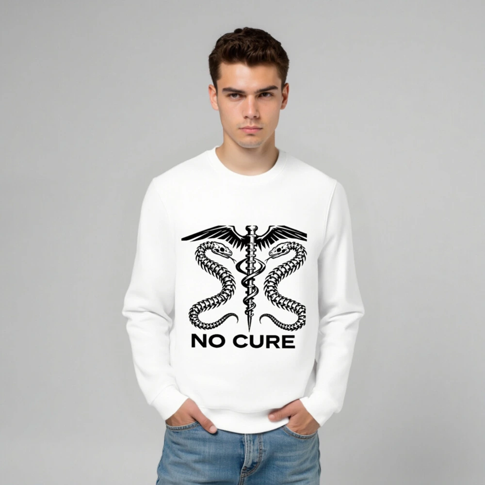 Unisex Organic Sweatshirt - No Cure Caduceus Snake Design, Eco-Friendly & Sustainable - Image 6