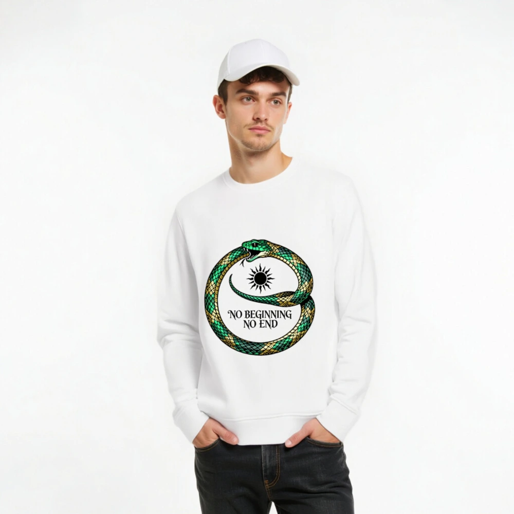 Unisex Organic Sweatshirt with Green & Gold Ouroboros Design - 'No Beginning No End' - Image 8