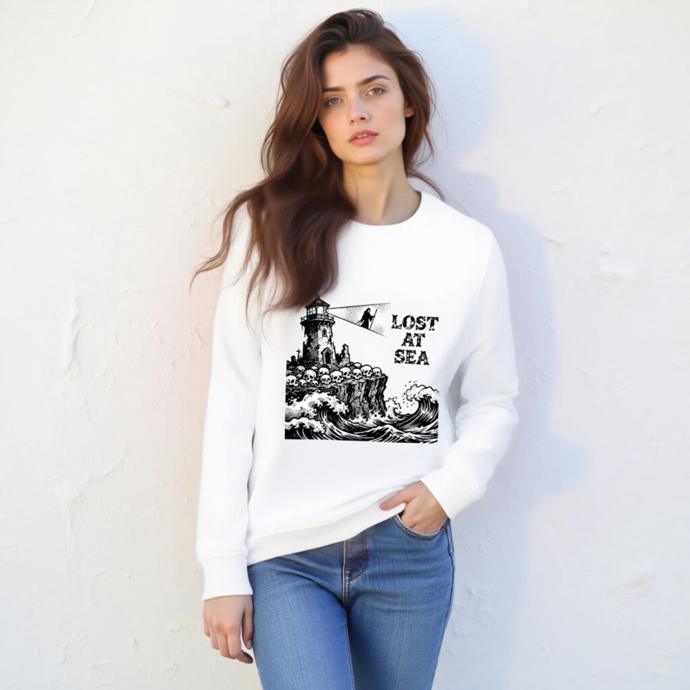 Unisex Organic Sweatshirt | Lost at Sea Lighthouse & Skulls Design - Image 4
