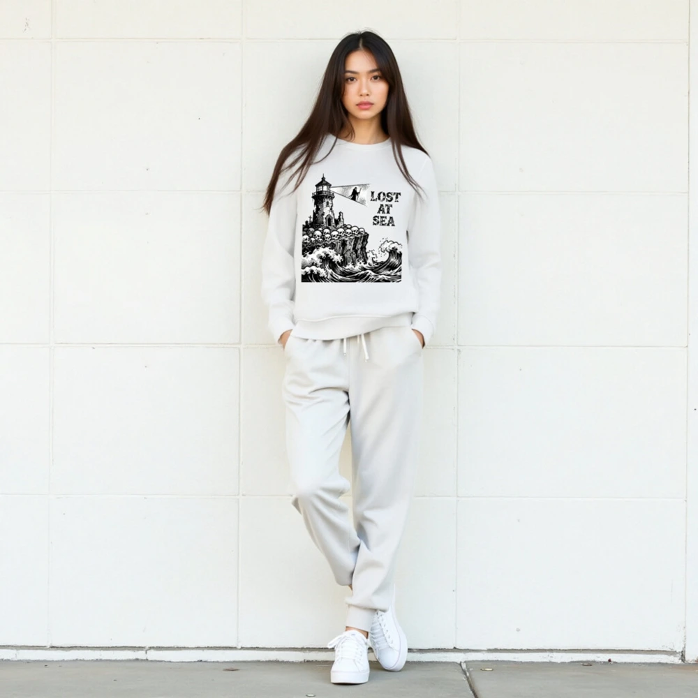 Unisex Organic Sweatshirt | Lost at Sea Lighthouse & Skulls Design - Image 5