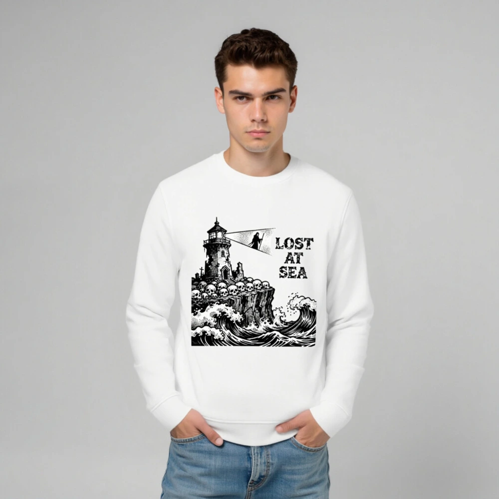 Unisex Organic Sweatshirt | Lost at Sea Lighthouse & Skulls Design - Image 6
