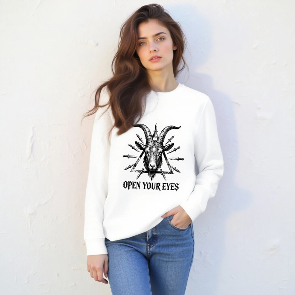 Unisex Organic Sweatshirt | Goat Head with Third Eye & Knives | Open Your Eyes - Image 4