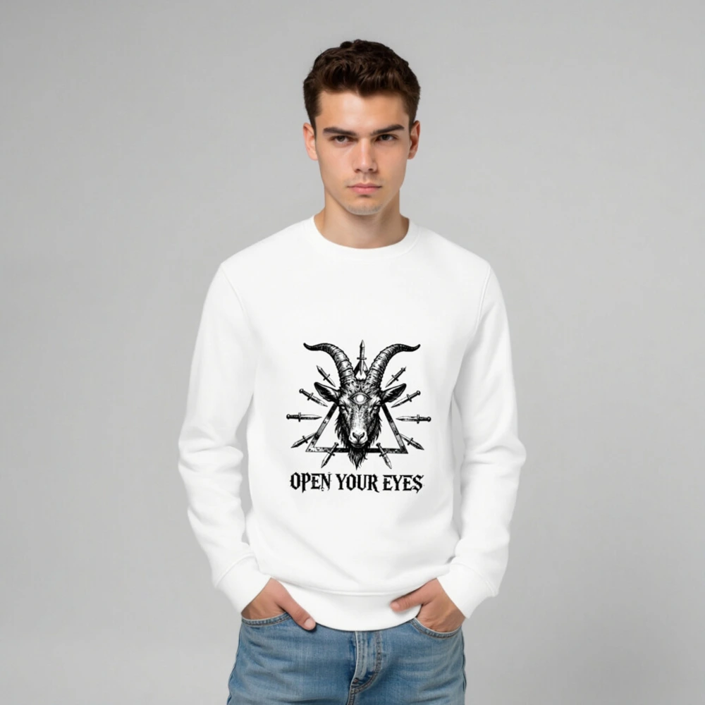 Unisex Organic Sweatshirt | Goat Head with Third Eye & Knives | Open Your Eyes - Image 6