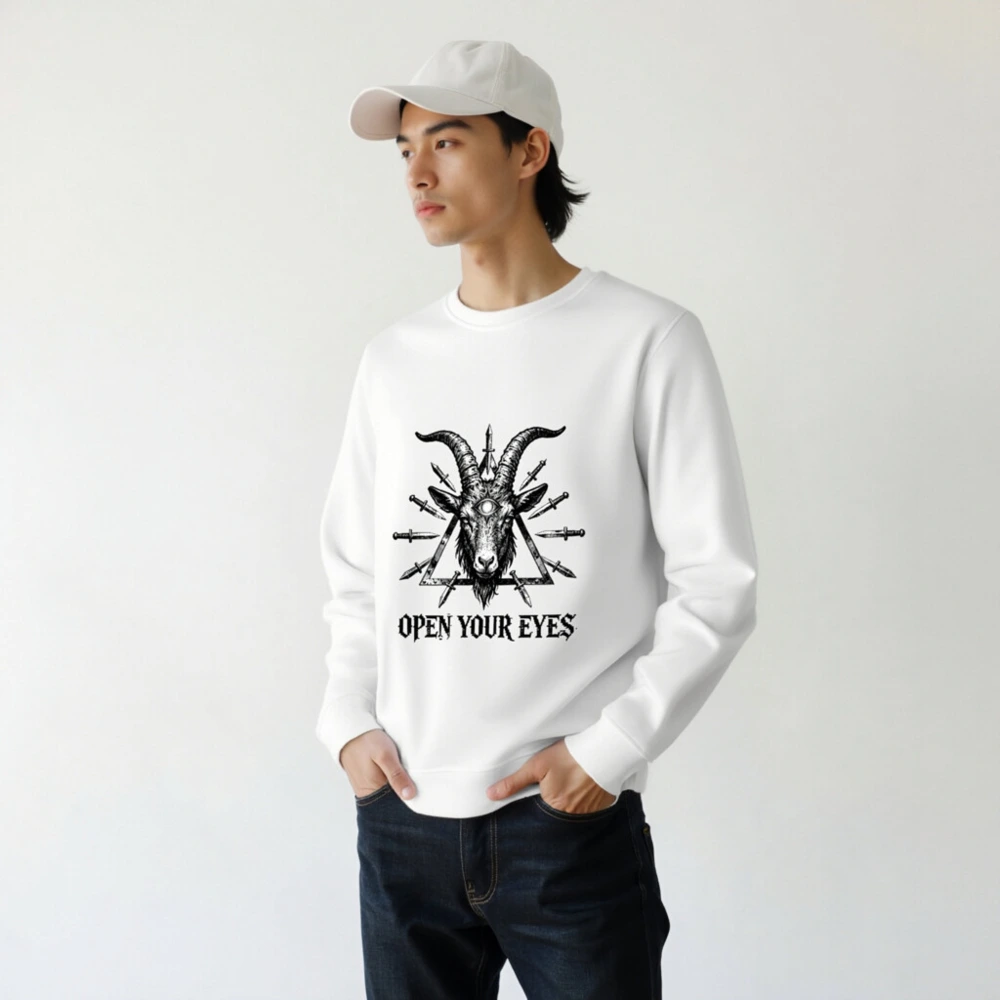 Unisex Organic Sweatshirt | Goat Head with Third Eye & Knives | Open Your Eyes - Image 7