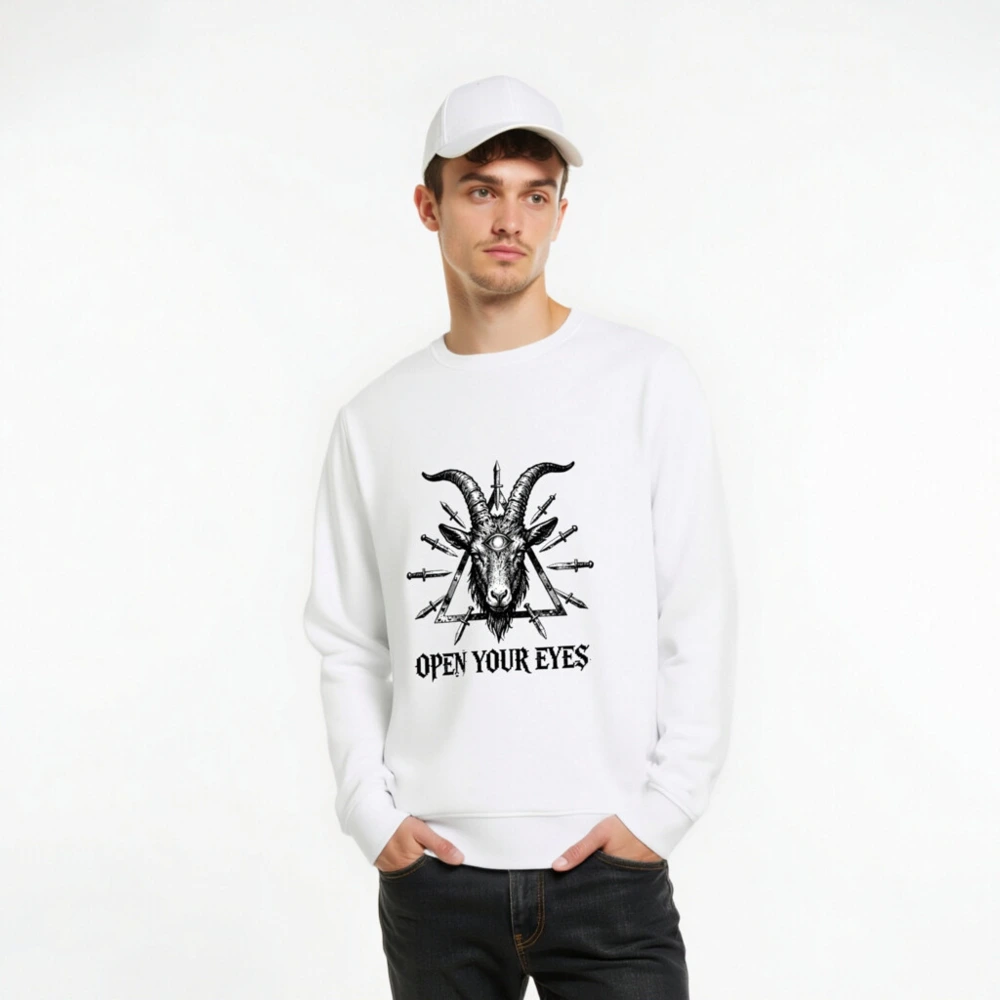 Unisex Organic Sweatshirt | Goat Head with Third Eye & Knives | Open Your Eyes - Image 8