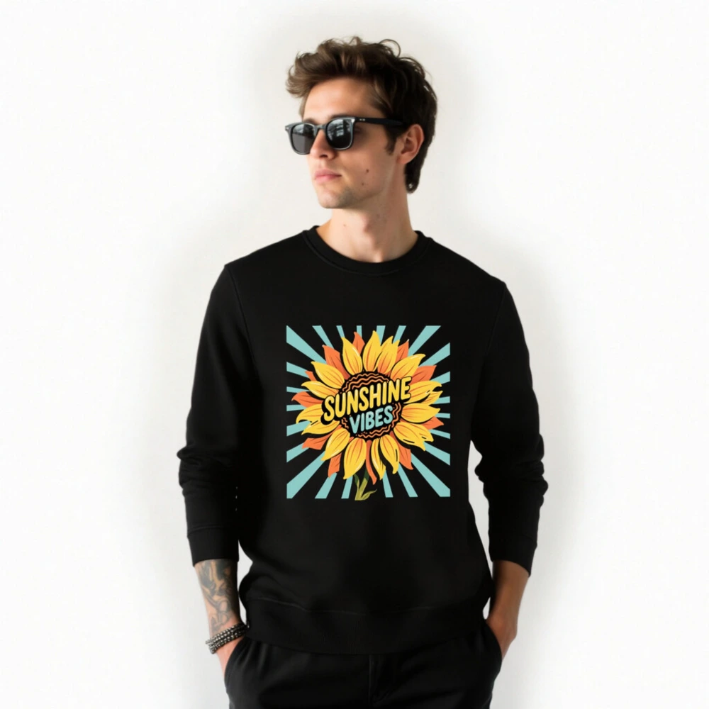 Unisex Organic Sunflower Sweatshirt | Sunshine Vibes Design - Image 2