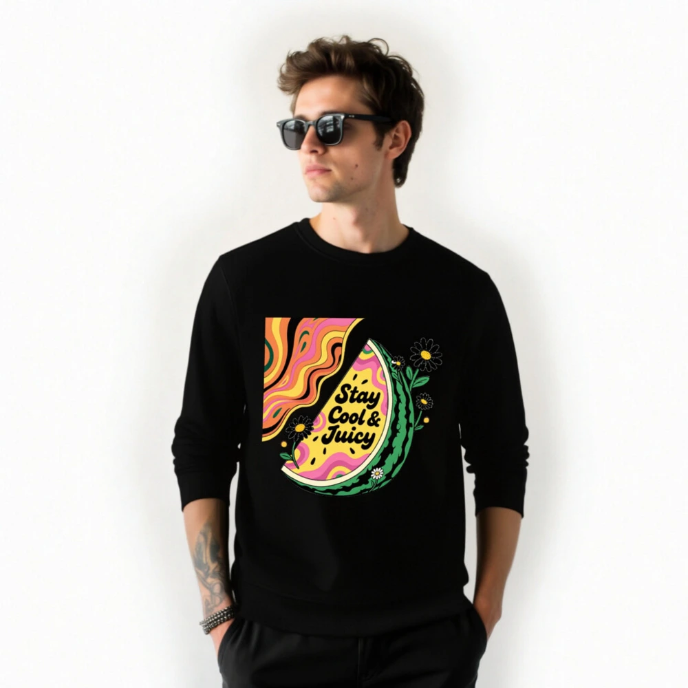 Unisex Organic Sweatshirt | Stay Cool & Juicy Watermelon Design - Image 2