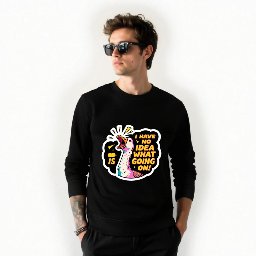 Unisex Organic Sweatshirt | I Have No Idea What's Going On! Duck Graphic - Image 2