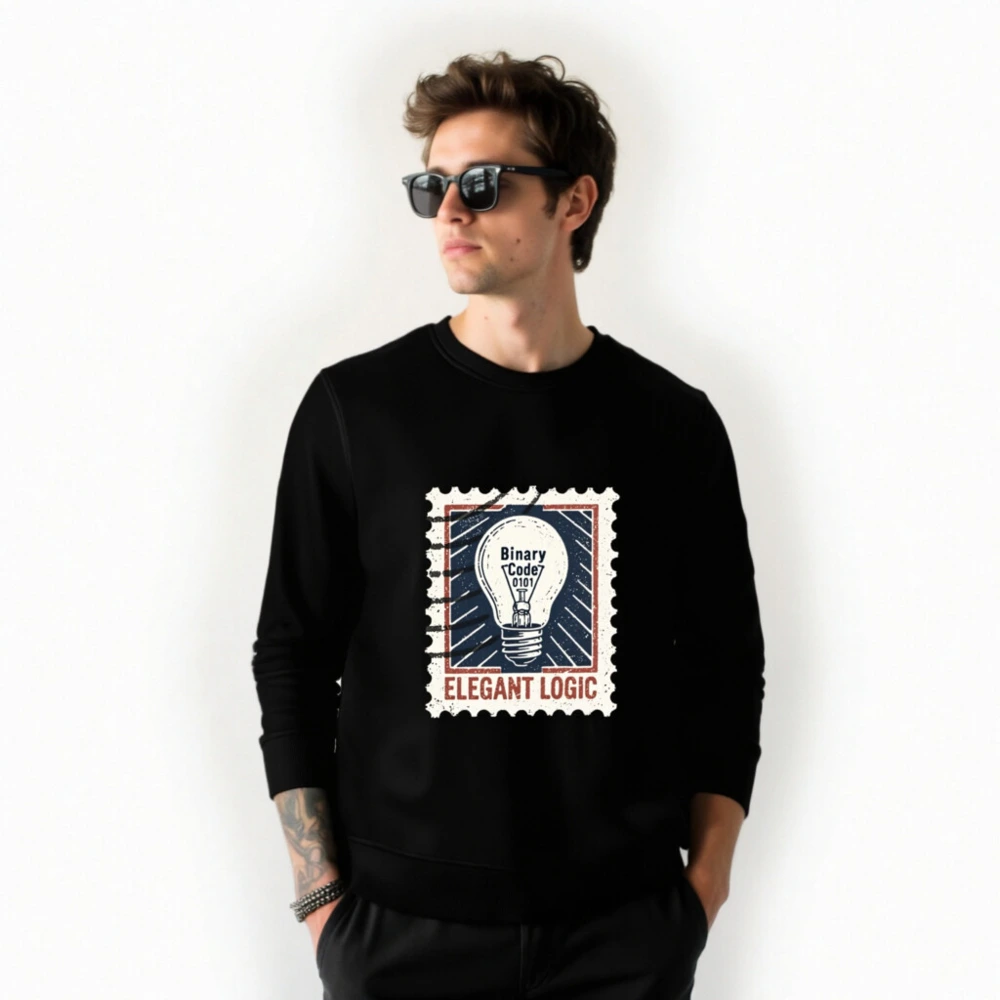 Unisex Organic Sweatshirt | Elegant Logic Binary Code Lightbulb Stamp Design - Image 2