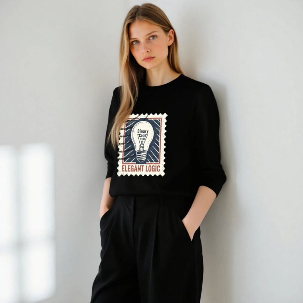 Unisex Organic Sweatshirt | Elegant Logic Binary Code Lightbulb Stamp Design - Image 5