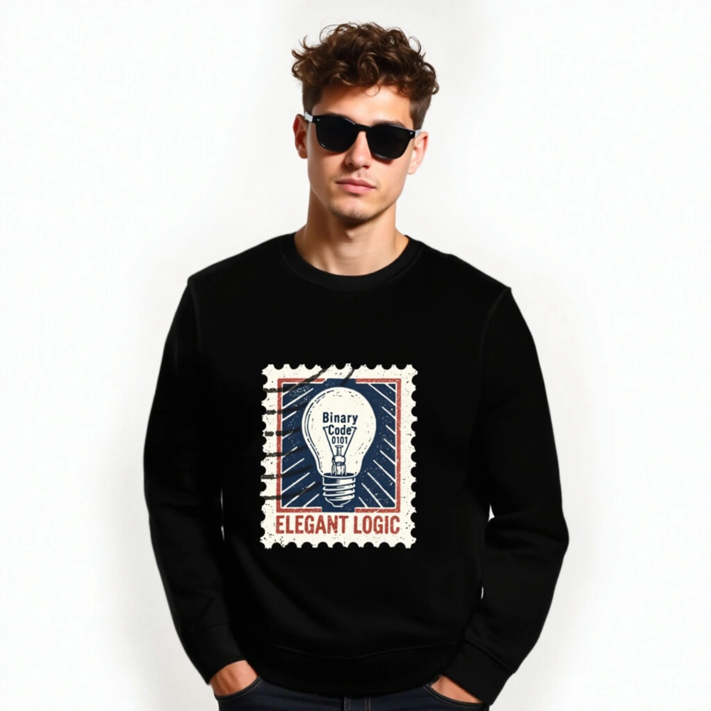 Unisex Organic Sweatshirt | Elegant Logic Binary Code Lightbulb Stamp Design - Image 6