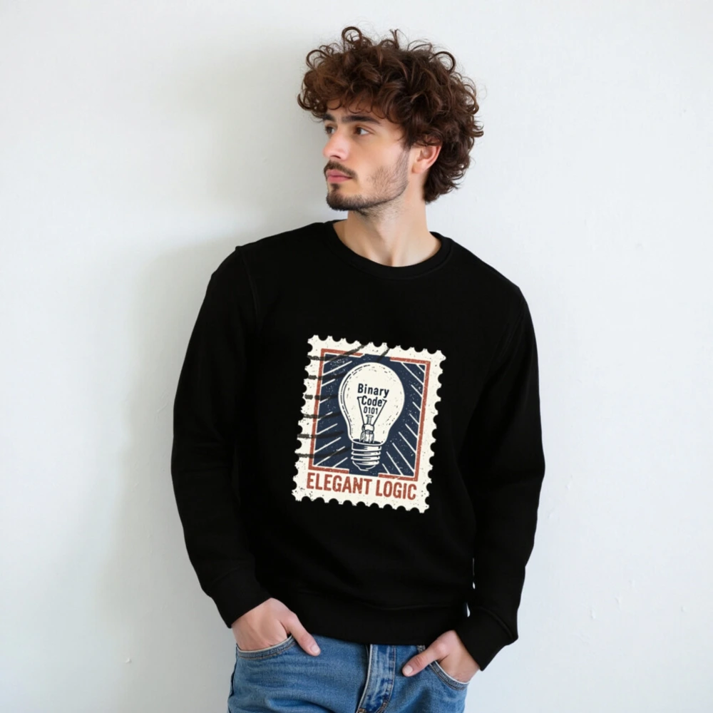 Unisex Organic Sweatshirt | Elegant Logic Binary Code Lightbulb Stamp Design - Image 7