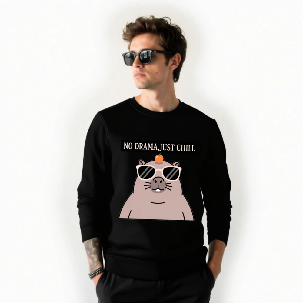 Unisex Organic Sweatshirt - No Drama, Just Chill with Cute Guinea Pig - Image 2