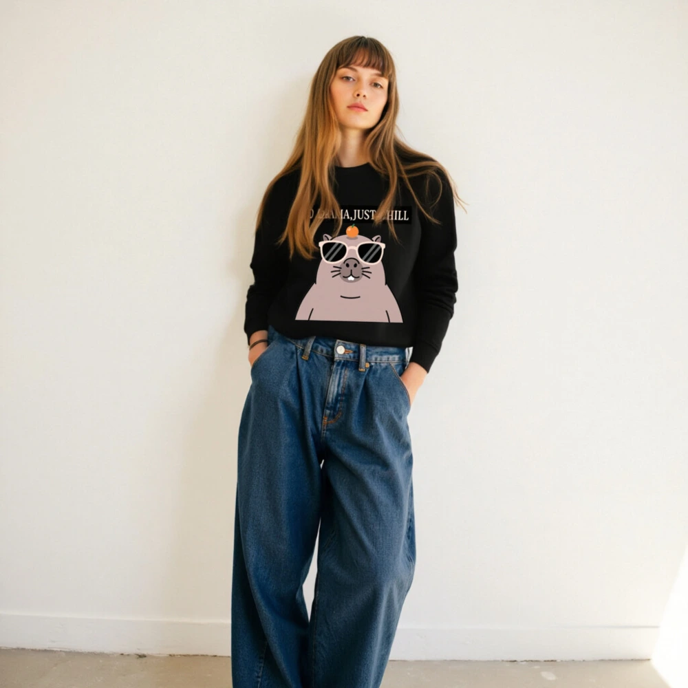 Unisex Organic Sweatshirt - No Drama, Just Chill with Cute Guinea Pig - Image 4