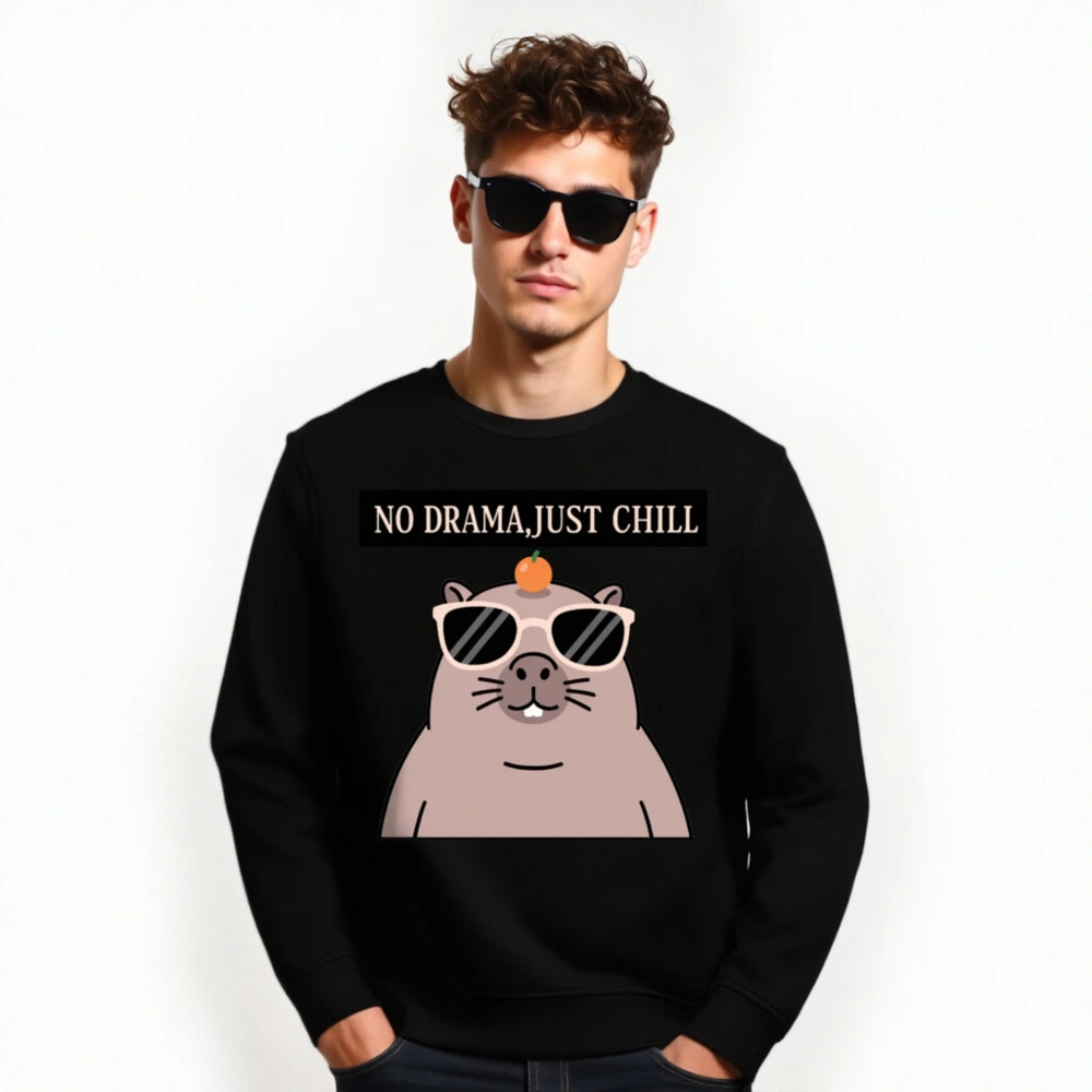 Unisex Organic Sweatshirt - No Drama, Just Chill with Cute Guinea Pig - Image 6