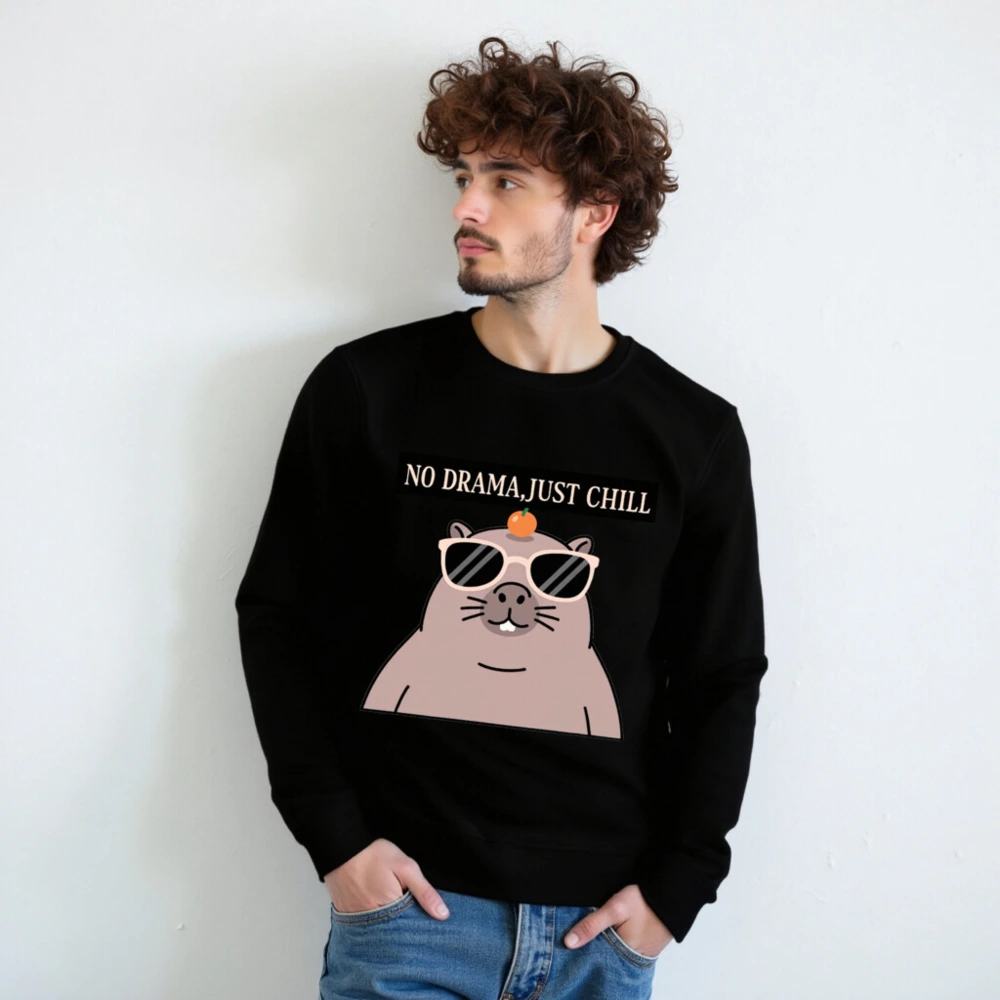Unisex Organic Sweatshirt - No Drama, Just Chill with Cute Guinea Pig - Image 7