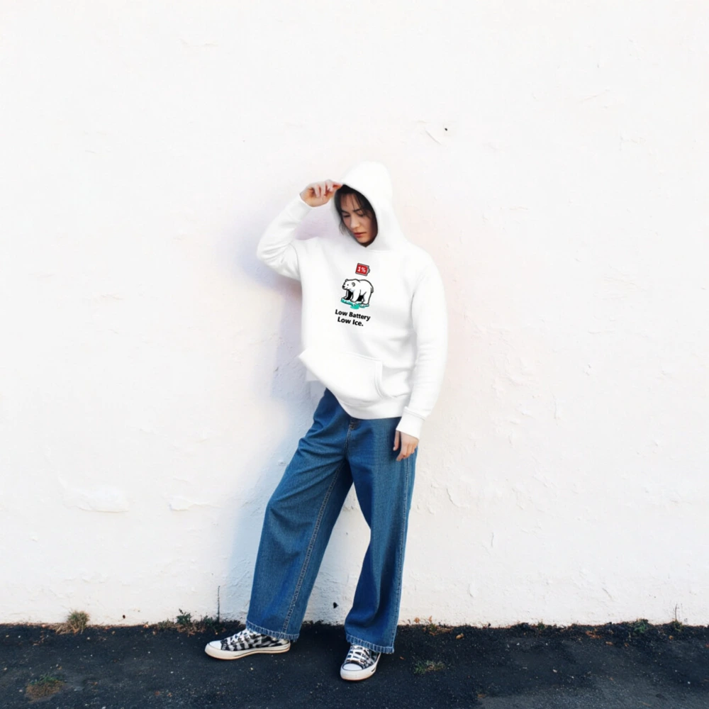 Unisex Premium Pullover Hoodie - Low Battery Low Ice Polar Bear Design - Image 2