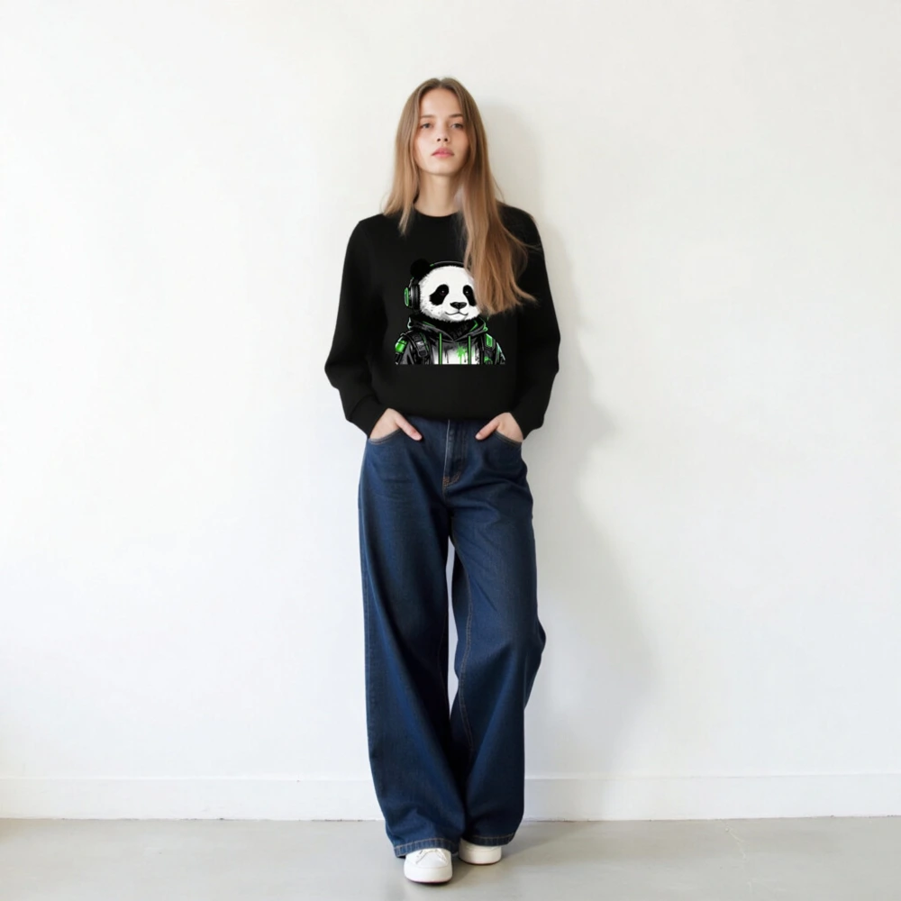 Unisex Organic Sweatshirt with Panda Gaming Design - Green & Black - Image 3