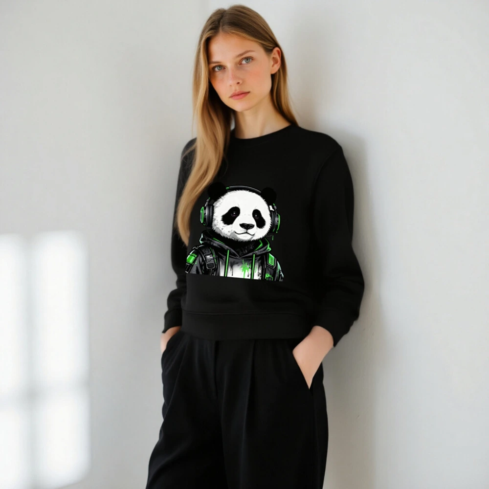 Unisex Organic Sweatshirt with Panda Gaming Design - Green & Black - Image 5