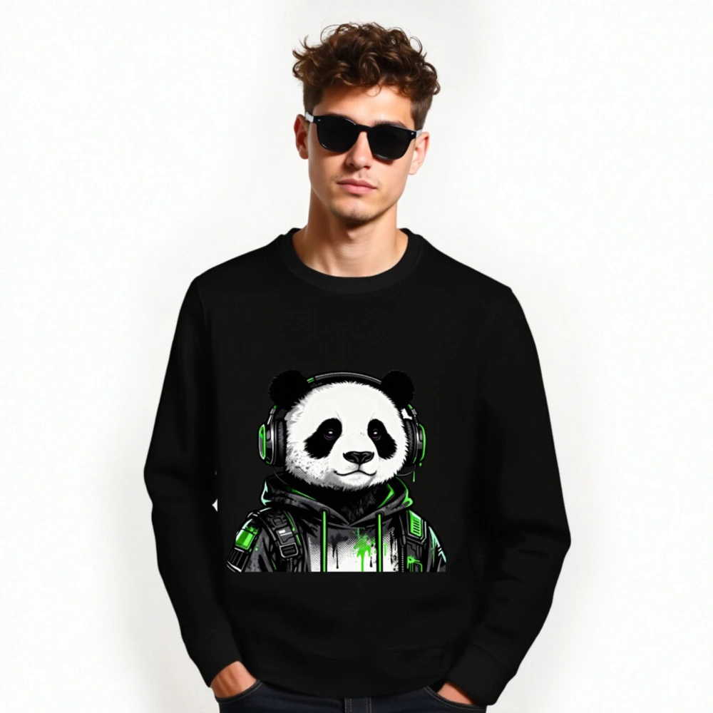 Unisex Organic Sweatshirt with Panda Gaming Design - Green & Black - Image 6