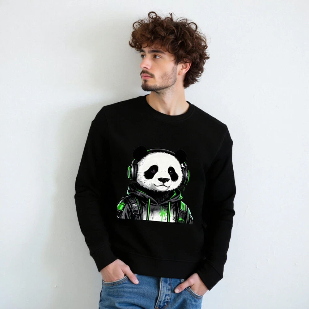 Unisex Organic Sweatshirt with Panda Gaming Design - Green & Black - Image 7